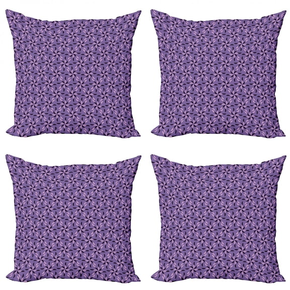 Ambesonne Geometric Throw Pillow Cover 4 Pack, Flowers Nature in Bloom, 24", Dark Purple Violet Lilac