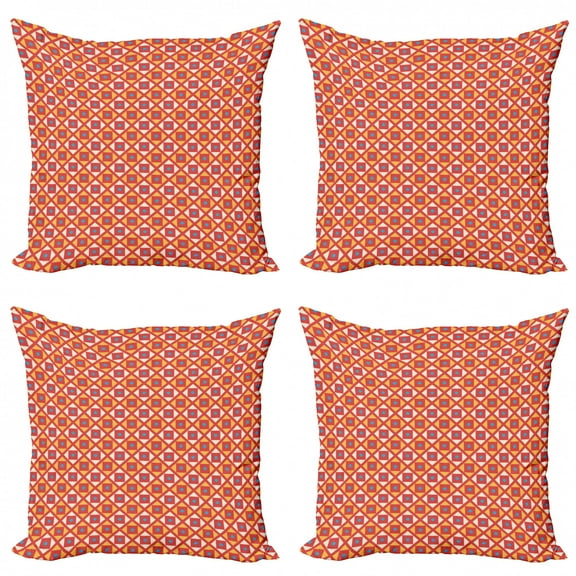 Ambesonne Geometric Throw Pillow Cover 4 Pack, Dots Squares Checked, 16", Sky Blue Marigold