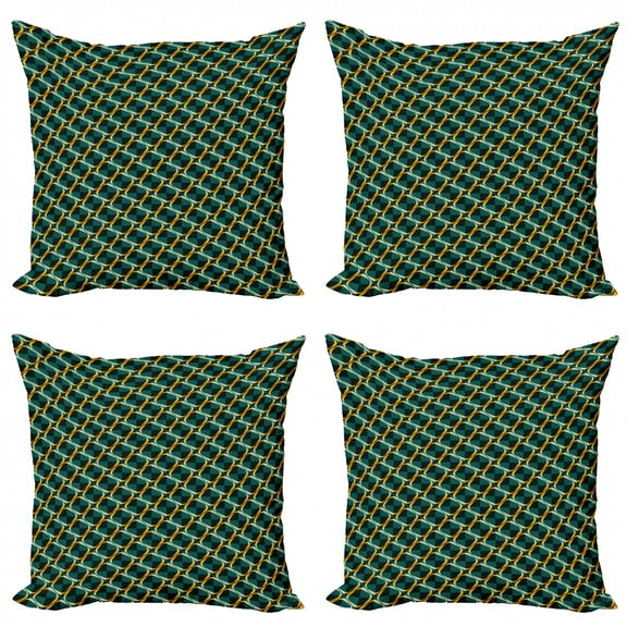 Ambesonne Geometric Throw Pillow Cover 4 Pack, Checkered Pattern Rings, 16", Multicolor