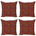 thumbnail image 1 of Geometric Throw Pillow Cushion Case Pack of 4, Colorful Rhombuses with Heart Flower and Polka Dots Pattern Abstract Illustration, Modern Accent Double-Sided Print, 4 Sizes, Multicolor, by Ambesonne, 1 of 2