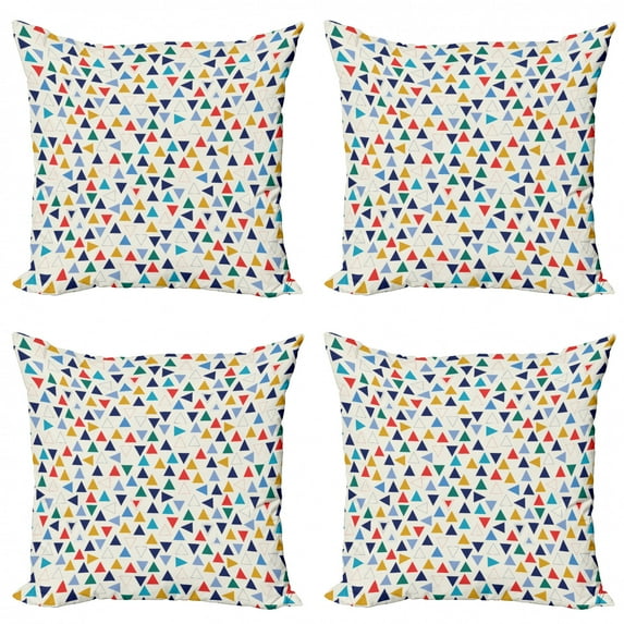 Geometric Throw Pillow Cushion Case Pack of 4, Colorful Simplistic Triangles Contour Forms Randomly Aligned Off White Background, Modern Accent Double-Sided Print, 4 Sizes, Multicolor, by Ambesonne