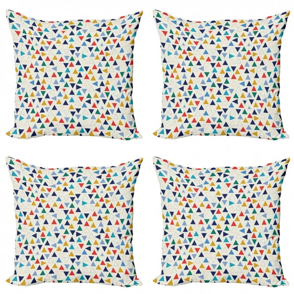 Geometric Throw Pillow Cushion Case Pack of 4, Colorful Simplistic Triangles Contour Forms Randomly Aligned Off White Background, Modern Accent Double-Sided Print, 4 Sizes, Multicolor, by Ambesonne