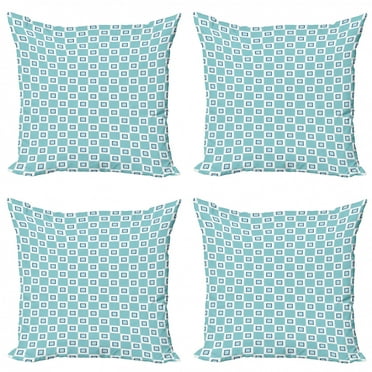 Geometric Throw Pillow Cushion Case Pack of 4, Continuous Nested Squares Design Pattern with Retro Influences, Modern Accent Double-Sided Print, 4 Sizes, Seafoam Dark Sky Blue, by Ambesonne
