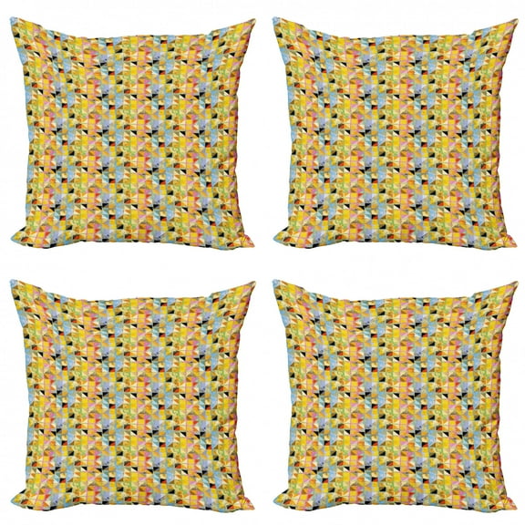 Geometric Throw Pillow Cushion Case Pack of 4, Creative Abstract Pattern of Colorful Squares in Grunge Design with Strokes, Modern Accent Double-Sided Print, 4 Sizes, Multicolor, by Ambesonne
