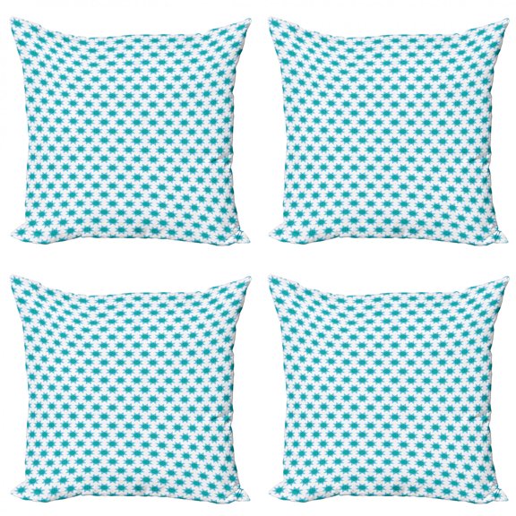Geometric Throw Pillow Cushion Case Pack of 4, Eastern Simplistic Bicolour Star Shapes Repetition, Modern Accent Double-Sided Print, 4 Sizes, Dark Seafoam Pale Blue, by Ambesonne