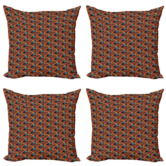 Geometric Throw Pillow Cushion Case Pack of 4, Fun and Tiny Rounds and Stars Illustration in Tangerine and Earthy Tones, Modern Accent Double-Sided Print, 4 Sizes, Multicolor, by Ambesonne