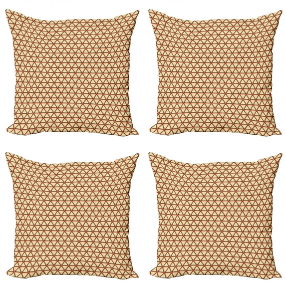 Ambesonne Geometric Throw Pillow Cover 4 Pack, Grid Style Triangles, 20", Beige Coral Dark Taupe