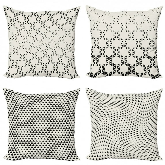 Ambesonne Geometric Throw Pillow Cover 4 Pack, Halftone Triangle Hexagon, 20", Charcoal Grey and Eggshell