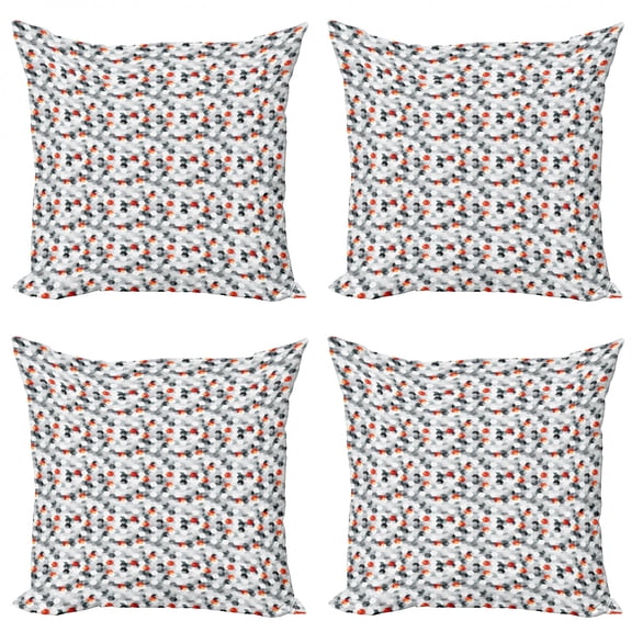 Ambesonne Geometric Throw Pillow Cover 4 Pack, Hexagons and Cubes, 16", Multicolor