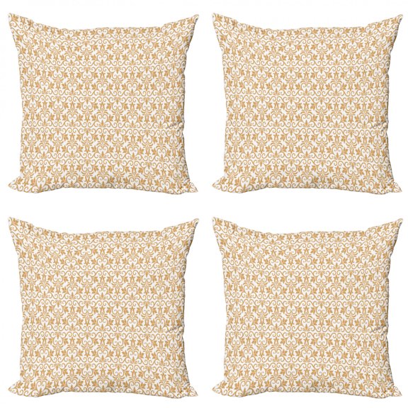 Geometric Throw Pillow Cushion Case Pack of 4, Illustration of Tiny Tulip Flowers Horizontally Repetitive Pattern, Modern Accent Double-Sided Print, 4 Sizes, Pale Brown and White, by Ambesonne