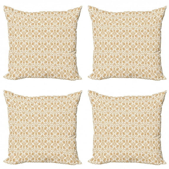 Geometric Throw Pillow Cushion Case Pack of 4, Illustration of Tiny Tulip Flowers Horizontally Repetitive Pattern, Modern Accent Double-Sided Print, 4 Sizes, Pale Brown and White, by Ambesonne