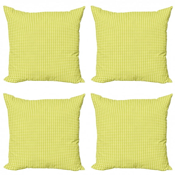 Geometric Throw Pillow Cushion Case Pack of 4, Interlocking Rhombuses Triangles Squares Modern Composition, Modern Accent Double-Sided Print, 4 Sizes, Yellow Dark Coral, by Ambesonne