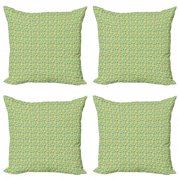 Geometric Throw Pillow Cushion Case Pack of 4, Memphis Style Abstract Design with Hexagon Circle Triangle Shapes Illustration, Modern Accent Double-Sided Print, 4 Sizes, Multicolor, by Ambesonne