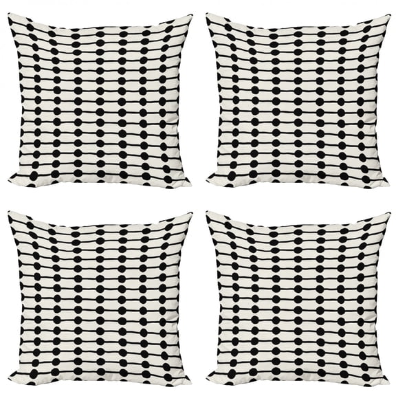 Ambesonne Geometric Throw Pillow Cover 4 Pack, Minimalist Hearts Line, 16", Ivory Black