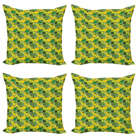 Ambesonne Geometric Throw Pillow Cover 4 Pack, Natural Modern Circles, 20", Green Mustard
