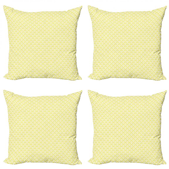 Ambesonne Geometric Throw Pillow Cover 4 Pack, Yellow Squares and Motifs, 16", Yellow and White