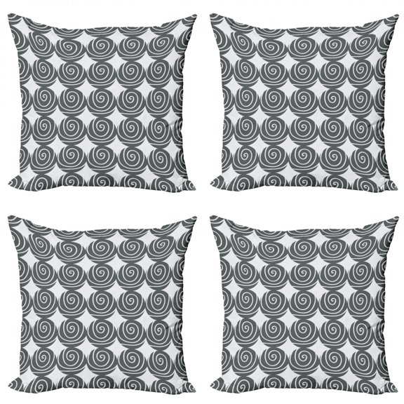 Geometric Throw Pillow Cushion Case Pack of 4, Modern Style Circle Motifs Intersecting with Hand-drawn Whirlpools, Modern Accent Double-Sided Print, 4 Sizes, Charcoal Grey Coconut, by Ambesonne