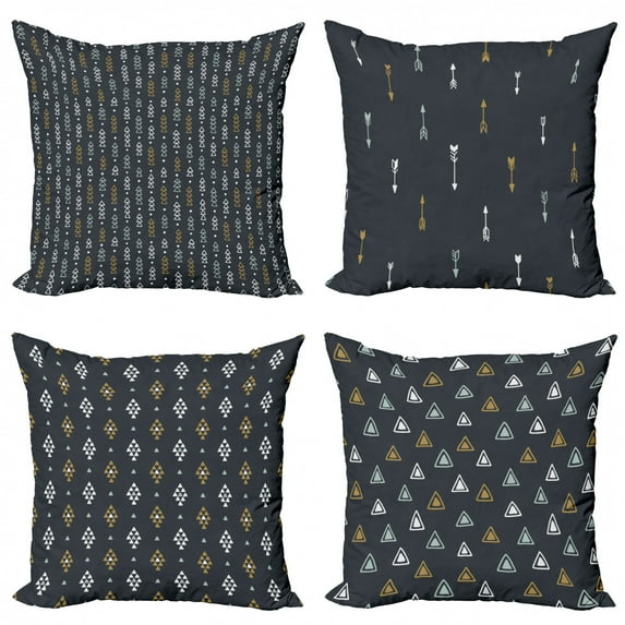 Ambesonne Geometric Throw Pillow Cover 4 Pack, Abstract Design Outline, 16", Charcoal Grey Pale Orange