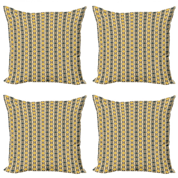 Ambesonne Geometric Throw Pillow Cover 4 Pack, Rhombus and Stripes, 16", Grey Yellow White