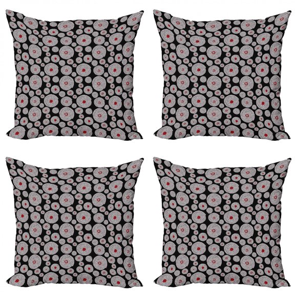 Ambesonne Geometric Throw Pillow Cover 4 Pack, Tribal Circles Spots, 16", Vermilion White
