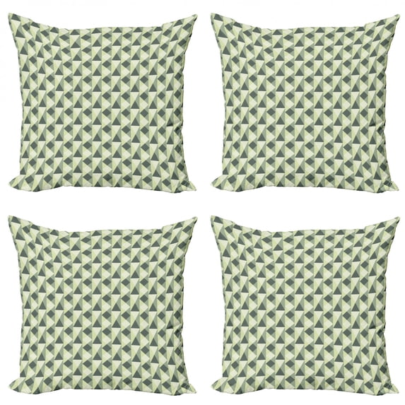 Ambesonne Geometric Throw Pillow Cover 4 Pack, Triangles and Squares, 18", Pale Green Reseda Green