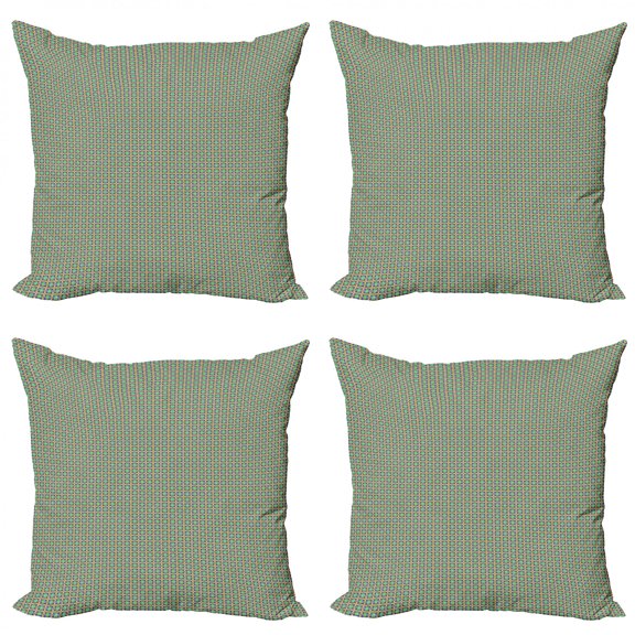 Geometric Throw Pillow Cushion Case Pack of 4, Repetitive Pattern with Abstract Motif in Circles Symmetry, Modern Accent Double-Sided Print, 4 Sizes, Blue Violet Mustard, by Ambesonne