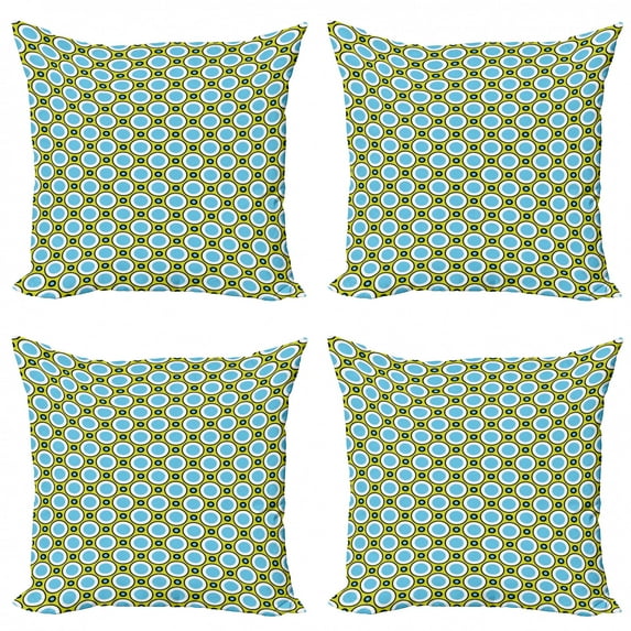Ambesonne Geometric Throw Pillow Cover 4 Pack, Retro Circle and Dots, 20", Yellow Green Blue Black