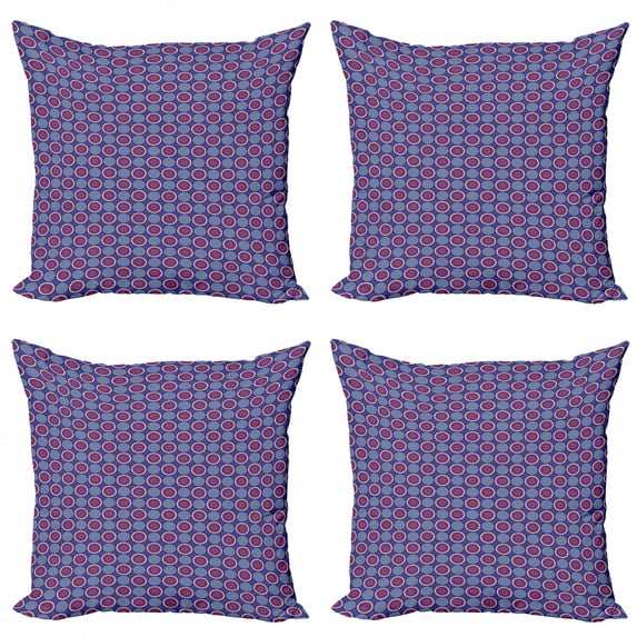 Ambesonne Geometric Throw Pillow Cover 4 Pack, Abstract Retro Rounds, 16", Dark Violet Multicolor
