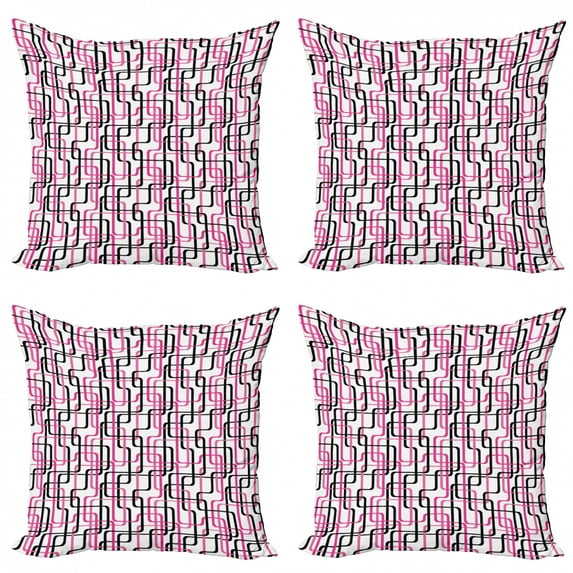 Ambesonne Geometric Throw Pillow Cover 4 Pack, Wavy Lines Funky, 20", Hot Pink White Black