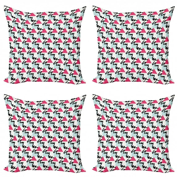 Ambesonne Geometric Throw Pillow Cover 4 Pack, Shapes Scribble Lines, 18", Multicolor