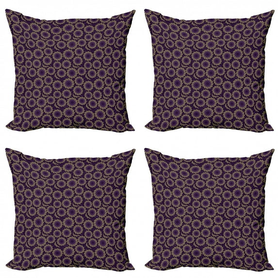 Geometric Throw Pillow Cushion Case Pack of 4, Tiny Leaves and Blueberries Forming Whirpool Pattern, Modern Accent Double-Sided Print, 4 Sizes, Avocado Green Lavender, by Ambesonne