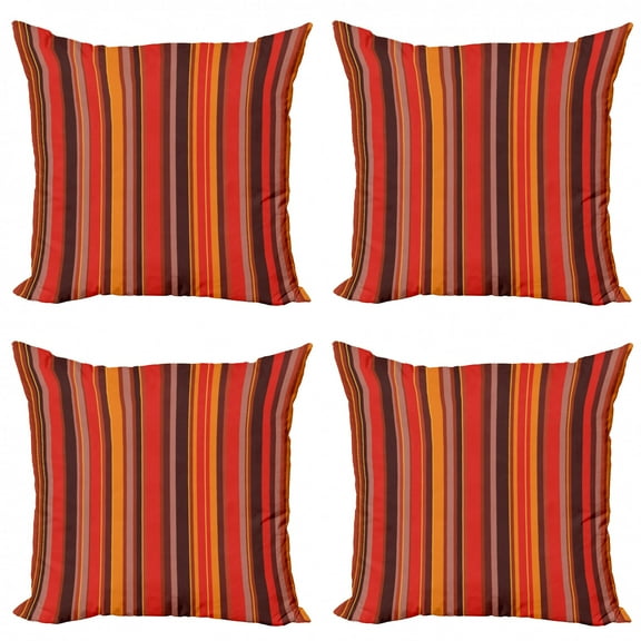 Ambesonne Geometric Throw Pillow Cover 4 Pack, Tiny and Thick Lines, 20", Red Brown Yellow