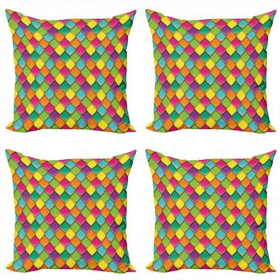 Ambesonne Geometric Throw Pillow Cover 4 Pack, Vivid Colored Curves, 18", Multicolor