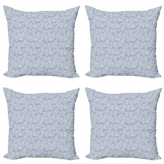 Geometric Throw Pillow Cushion Case Pack of 4, Wave Formed Ornamental Shapes with Stripes in Brushed Style, Modern Accent Double-Sided Print, 4 Sizes, Ceil Blue Purpleblue, by Ambesonne