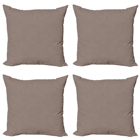 Geometric Throw Pillow Cushion Case Pack of 4, Zebra Stripes Animal Print Inspired Hypnotic Grid Scrappy Checkered Texture, Modern Accent Double-Sided Print, 4 Sizes, Brown and White, by Ambesonne