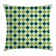 thumbnail image 1 of Geometric Throw Pillow Cushion Cover, Classical Diamond Line Pattern with Dotted Lines Vintage Design, Decorative Square Accent Pillow Case, 24 X 24 Inches, Lime Green Dark Green White, by Ambesonne, 1 of 2