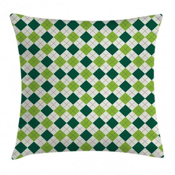 Geometric Throw Pillow Cushion Cover, Classical Diamond Line Pattern with Dotted Lines Vintage Design, Decorative Square Accent Pillow Case, 24 X 24 Inches, Lime Green Dark Green White, by Ambesonne