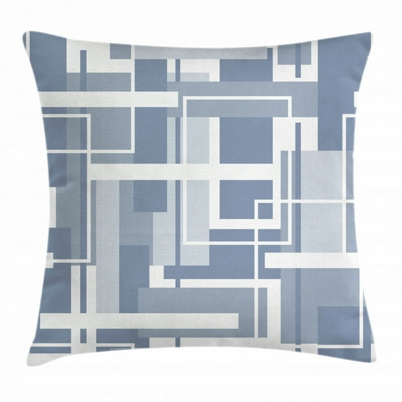 Geometric Throw Pillow Cushion Cover, Minimalist Futuristic Digital Bars Stripes Hightech Style Illustration, Decorative Square Accent Pillow Case, 16 X 16 Inches, Cadet Blue Grey White, by Ambesonne