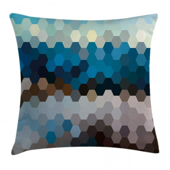Geometric Throw Pillow Cushion Cover, Modern Hexagonal Fractal Puzzle Stylized Defocus Blurry Artsy Winter Landscape, Decorative Square Accent Pillow Case, 16 X 16 Inches, Multicolor, by Ambesonne