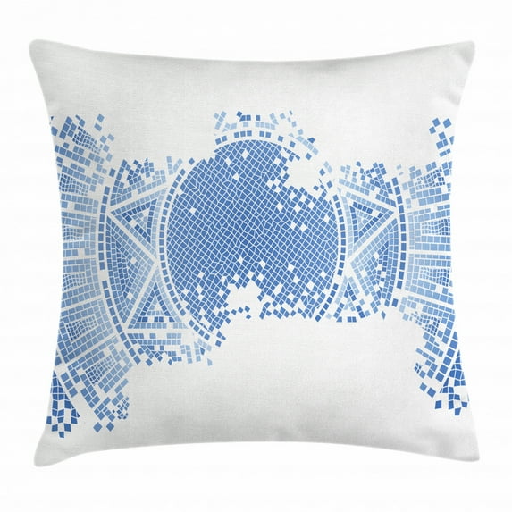 Geometric Throw Pillow Cushion Cover, Old Worn Out Ancient Greek Mosaic Pattern Antique Historical Round Tile Artwork, Decorative Square Accent Pillow Case, 24 X 24 Inches, Light Blue, by Ambesonne