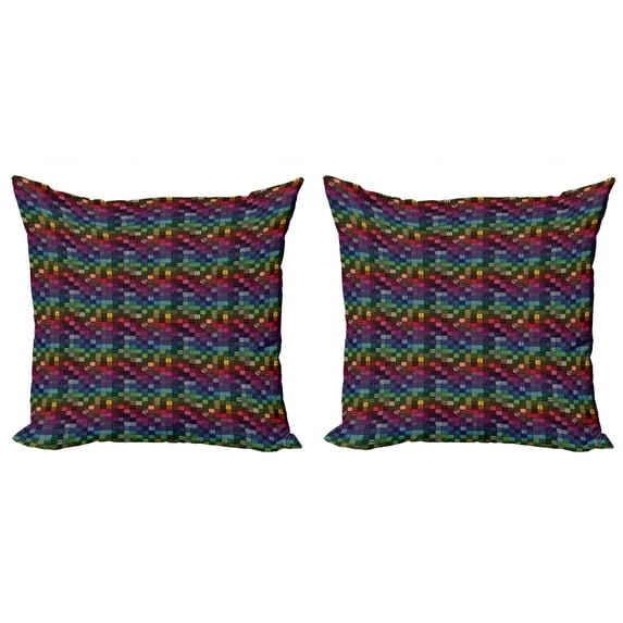Ambesonne Geometric Throw Pillow Cover 2 Pack, Hundreds of Tiles, 18", Multicolor