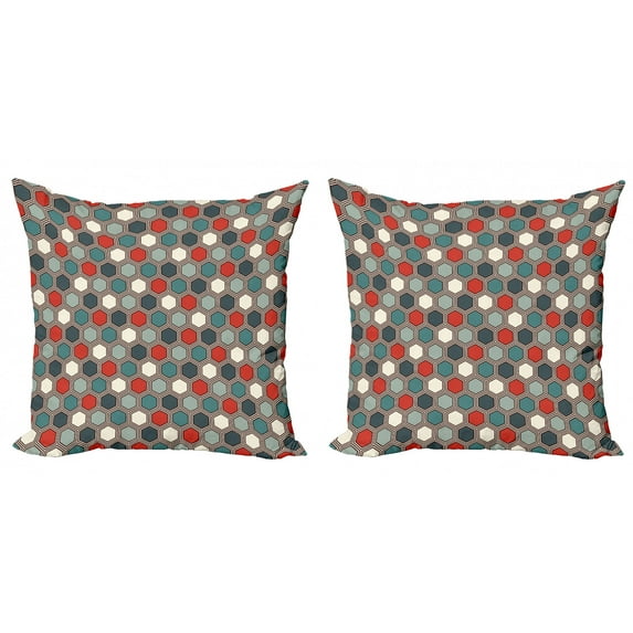 Geometric Throw Pillow Cushion Cover Pack of 2, Abstract Honeycomb Inspired Geometric Mosaic Tiles with Vivid Colors Pattern, Zippered Double-Side Digital Print, 4 Sizes, Multicolor, by Ambesonne