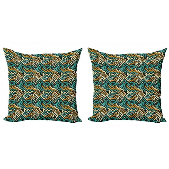 Ambesonne Geometric Throw Pillow Cover 2 Pack, Surreal Future Lines, 20", Pale Yellow Turquoise