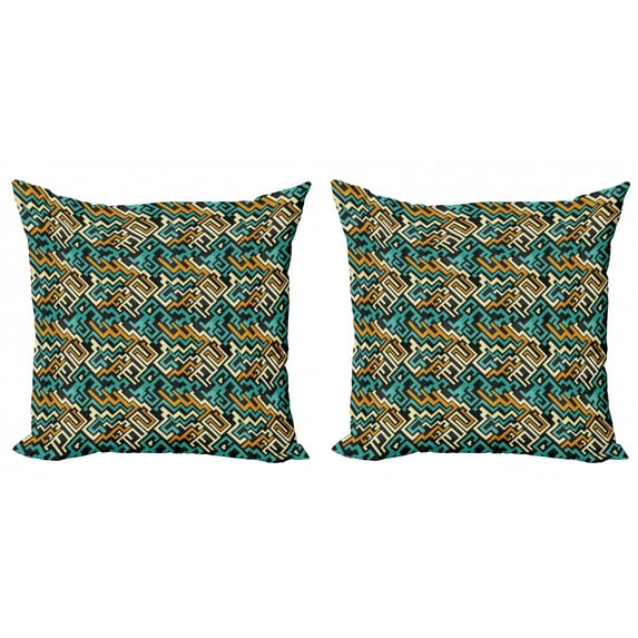 Ambesonne Geometric Throw Pillow Cover 2 Pack, Surreal Future Lines, 18", Pale Yellow Turquoise