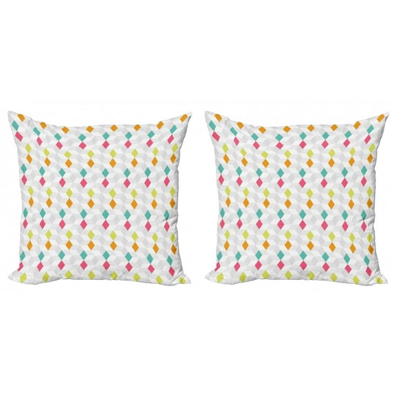 Geometric Throw Pillow Cushion Cover Pack of 2, Abstract Mosaic Composition of Rhombuses and Greyscale Cubes 3D Graphic Design, Zippered Double-Side Digital Print, 4 Sizes, Multicolor, by Ambesonne