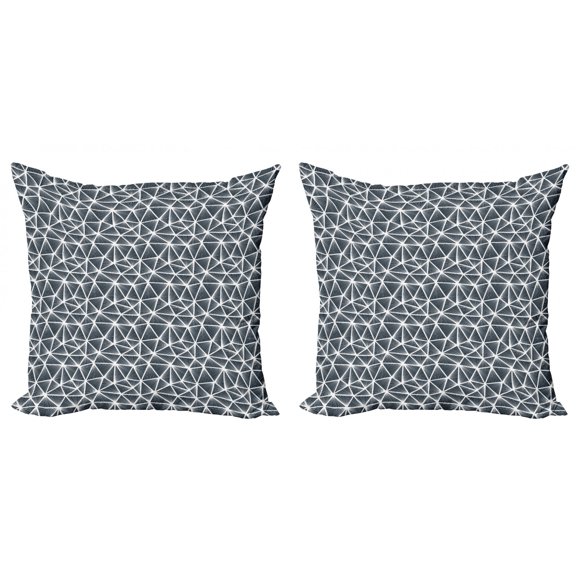 Ambesonne Geometric Throw Pillow Cover 2 Pack, Triangular Shapes Lines, 16", Dark Blue Grey and White