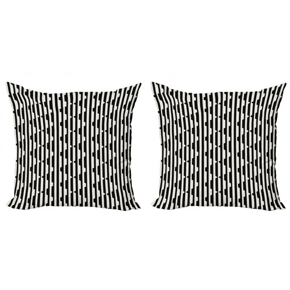 Geometric Throw Pillow Cushion Cover Pack of 2, Abstract Retro Composition with Lines Triangle Motifs Minimalistic Design, Zippered Double-Side Digital Print, 4 Sizes, Black and Eggshell, by Ambesonne