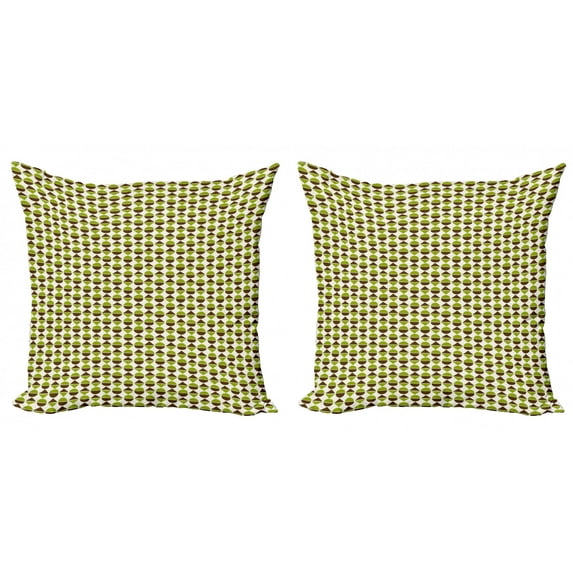 Geometric Throw Pillow Cushion Cover Pack of 2, Abstract Simple Repetition with Bicolour Rounds and Triangles, Zippered Double-Side Digital Print, 4 Sizes, Yellow Green Chocolate, by Ambesonne