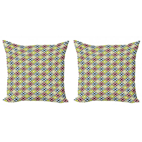Geometric Throw Pillow Cushion Cover Pack of 2, Abstract Uneven Squares Tiles Colorful Mosaic Style in Diagonal Checkered Pattern, Zippered Double-Side Digital Print, 4 Sizes, Multicolor, by Ambesonne