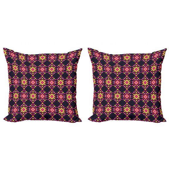 Geometric Throw Pillow Cushion Cover Pack of 2, Angular Triangular Motifs with Bullseye Rhombuses Pattern, Zippered Double-Side Digital Print, 4 Sizes, Multicolor, by Ambesonne